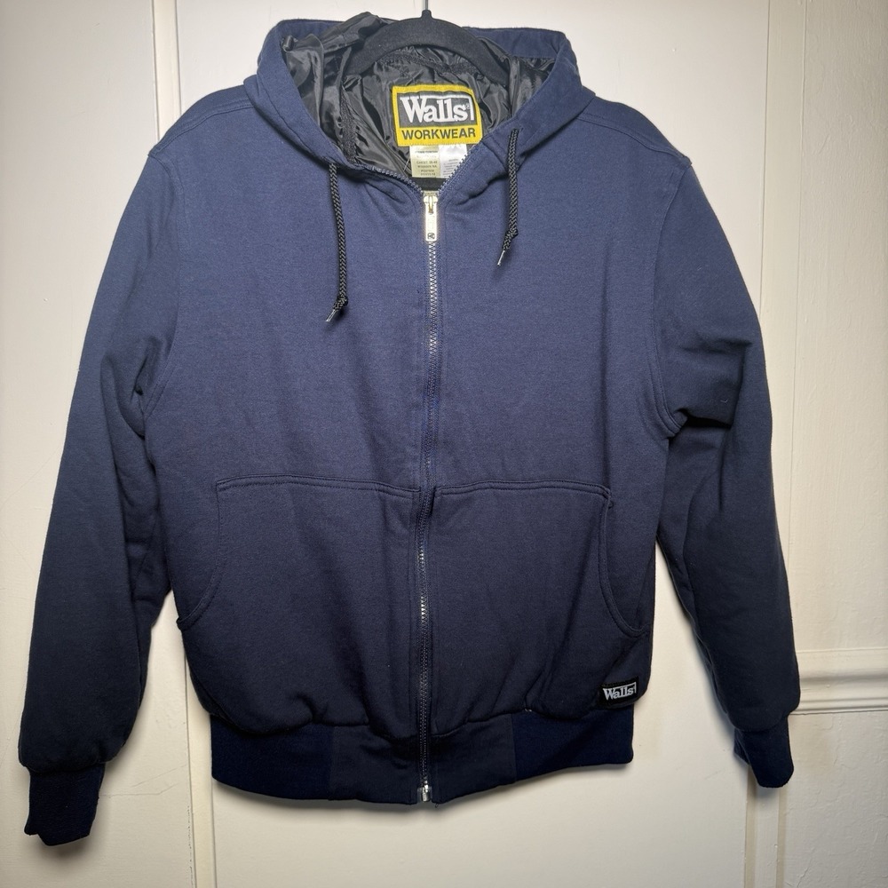 Walls Men's Blue Hooded Insulated Full Zip Workwear Jacket w/ Pockets Medium